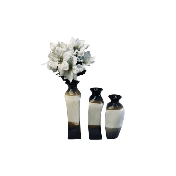 Multicolor Ceramic Vases Elegant Black Brown White Glaze Home Decor Set Of 5 - Picture 2 of 7